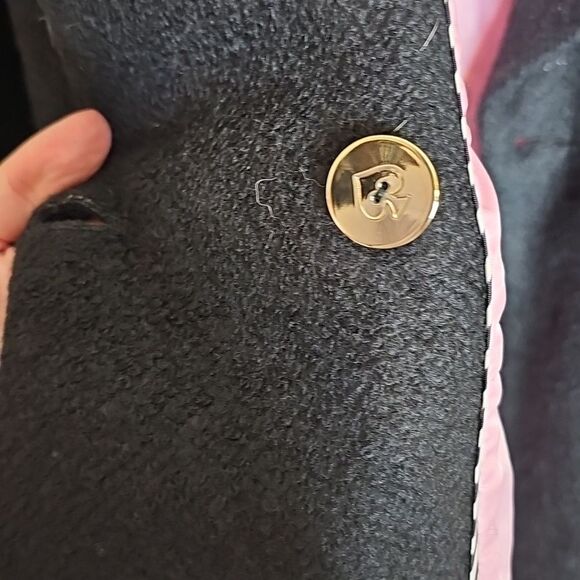 Kate Spade XXL Black Wool Blend Double Breasted Pea Coat With Bow Welt Pockets - Picture 9 of 11